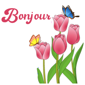 Gif animé bonjour tulipes et papillons